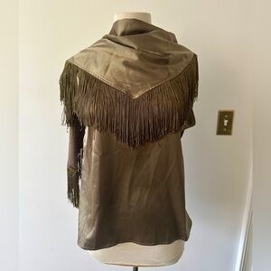 Olive Green Fringe Shawl Top